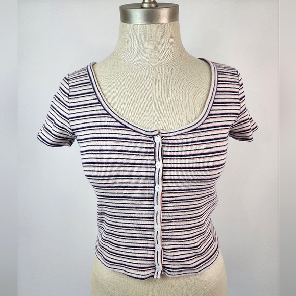 Hollister Tops - Hollister Striped Crop Top - Black and White